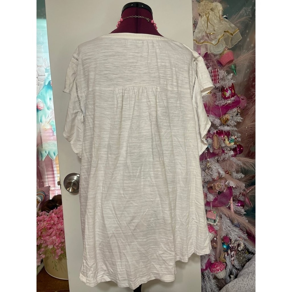 Lane Bryant Button Up Top Women 26/28 White Good Eyelet‎ Embroidered Slub Knit - Picture 6 of 7